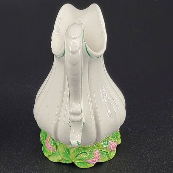 Vintage White Porcelain Cream Sugar Set Pink Strawberries Hand Painted Italy - Picture 4 of 11